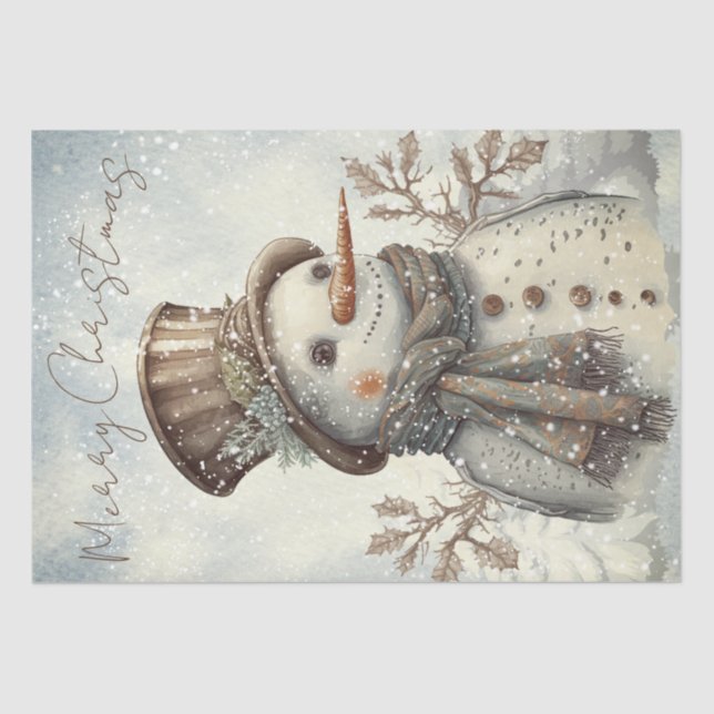 Snowman Watercolor Winter Christmas Tissue Paper (Front)