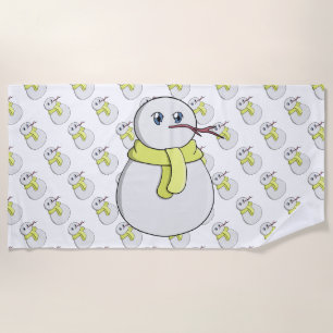 Snowman wearing a yellow scarf beach towel