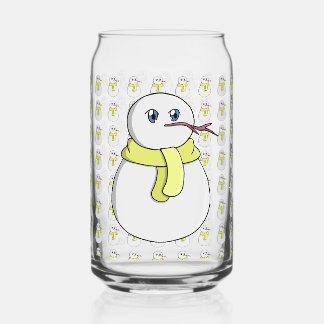 Snowman wearing a yellow scarf can glass