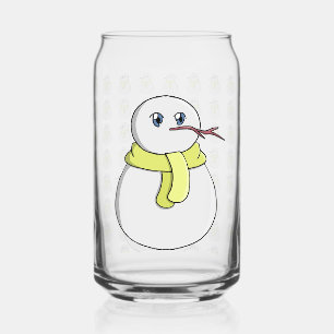 Snowman wearing a yellow scarf can glass