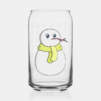 Snowman wearing a yellow scarf can glass