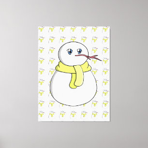 Snowman wearing a yellow scarf canvas print