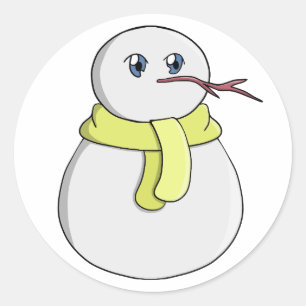 Snowman wearing a yellow scarf classic round sticker