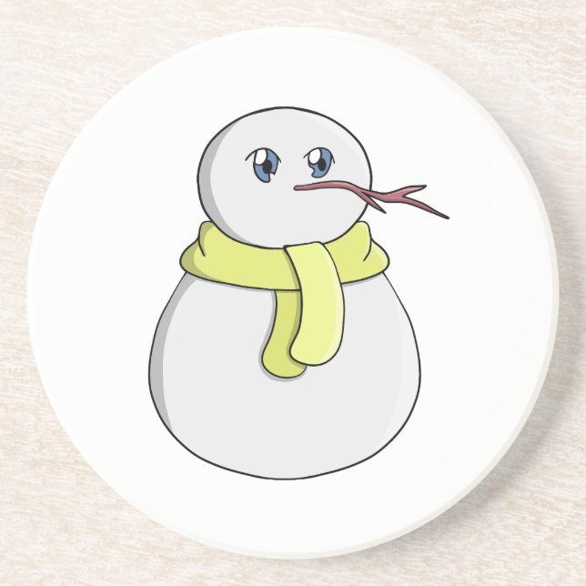 Snowman wearing a yellow scarf coaster (Front)