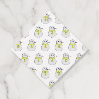 Snowman wearing a yellow scarf favour tags