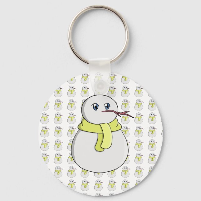 Snowman wearing a yellow scarf keychain (Front)