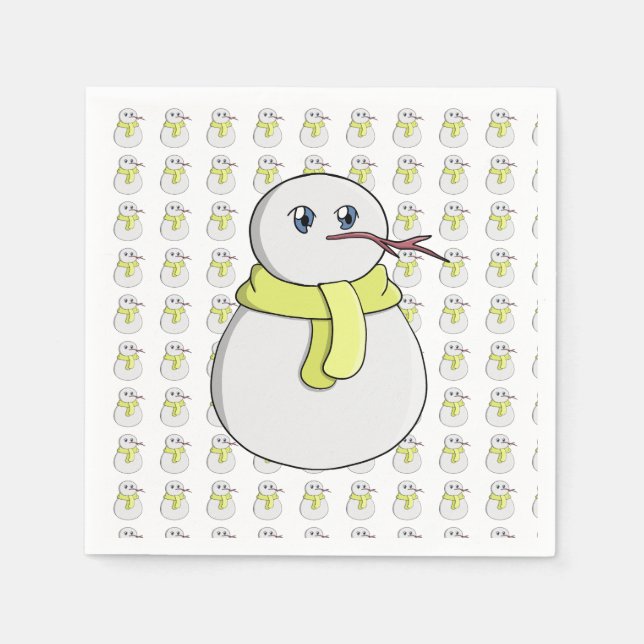 Snowman wearing a yellow scarf napkin (Front)