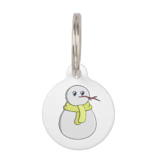 Snowman wearing a yellow scarf pet tag