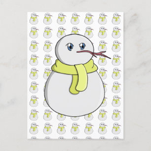 Snowman wearing a yellow scarf postcard