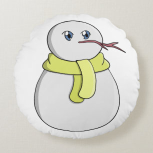 Snowman wearing a yellow scarf round pillow