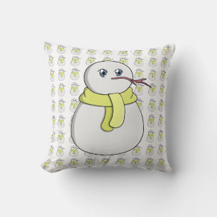 Snowman wearing a yellow scarf throw pillow