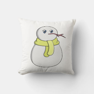 Snowman wearing a yellow scarf throw pillow