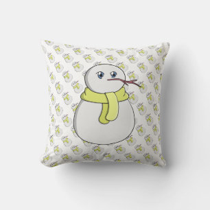 Snowman wearing a yellow scarf throw pillow