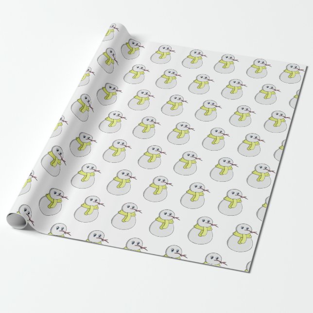 Snowman wearing a yellow scarf wrapping paper (Unrolled)