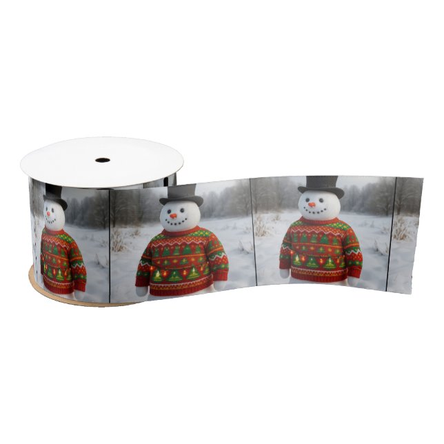 Snowman Wearing an Christmas Ugly Sweater Satin Ribbon (Spool)
