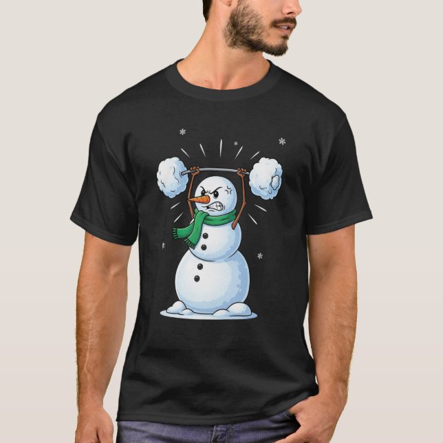 Snowman Weightlifting Christmas Gym Lover T-Shirt (Front)