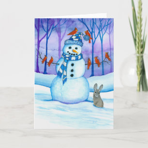 Snowman Wildlife Birds Holiday By Bihrle Card