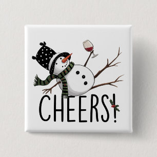 Snowman Wine Christmas Funny Drinking Wine Santa  2 Inch Square Button