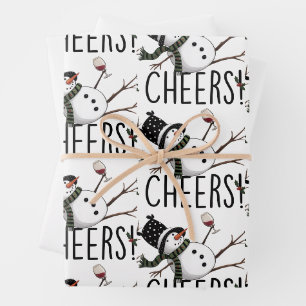 Snowman Wine Christmas Funny Drinking Wine Santa Wrapping Paper Sheet