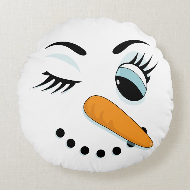 Snowman Winking Funny Christmas Round Pillow (Front)