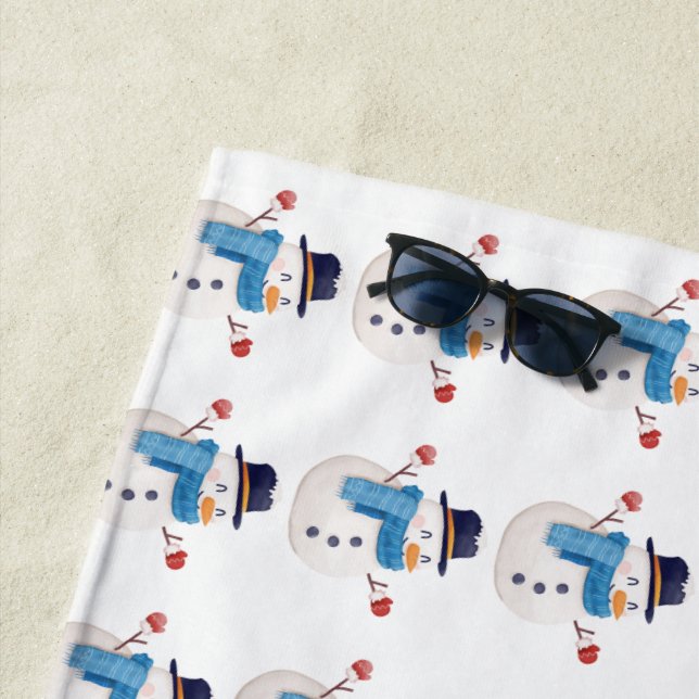 Snowman Winter Beach Towel (In Situ)