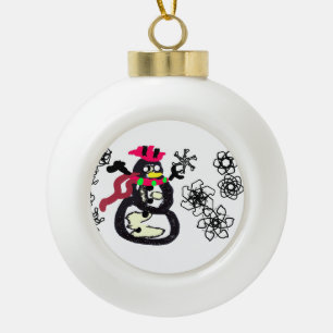 Snowman winter ceramic ball christmas ornament