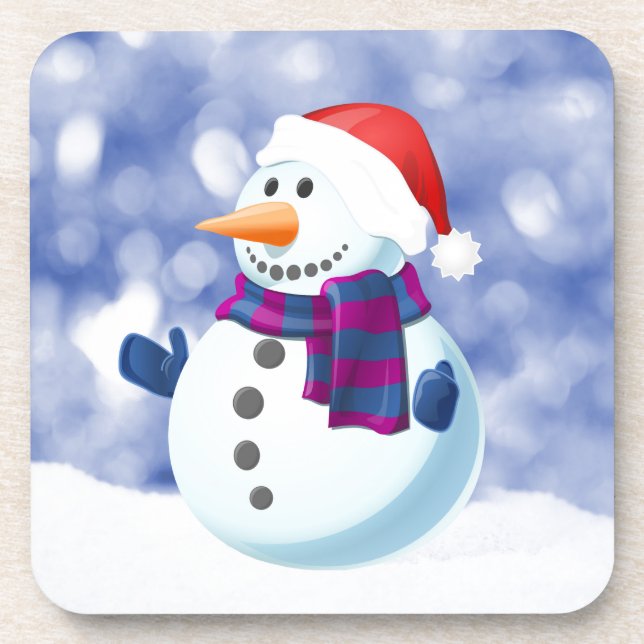 Snowman Winter Merry Christmas Snow Coaster (Front)