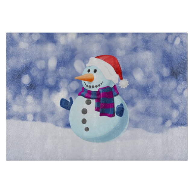 Snowman Winter Merry Christmas Snow Cutting Board (Front)