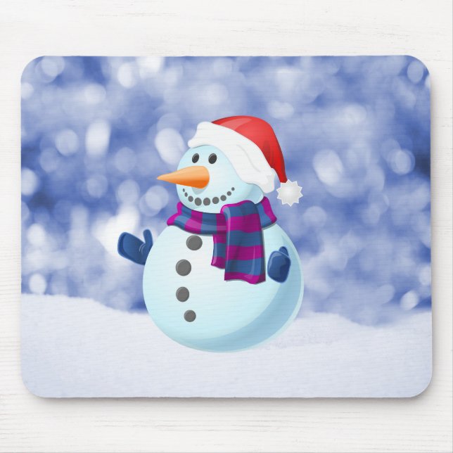 Snowman Winter Merry Christmas Snow Mouse Pad (Front)