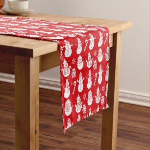Snowman Winter Red Xmas Retro Vintage festive Short Table Runner