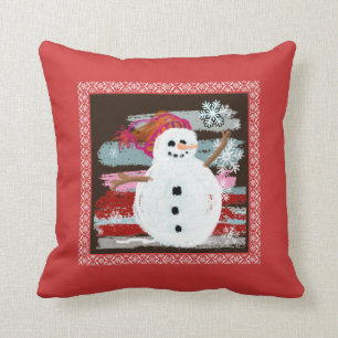 Snowman winter scene throw pillow