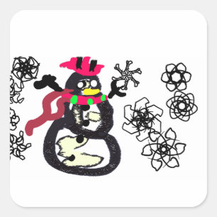 Snowman winter square sticker