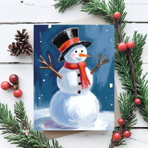 Snowman Winter Watercolor Holiday Postcard