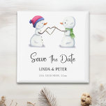 Snowman Winter Wedding Save the Date Magnet<br><div class="desc">Beautiful,  whimsical and fun winter save the date with two snowman making a heart with their branches. Illustrated and designed by Patricia Alvarez</div>