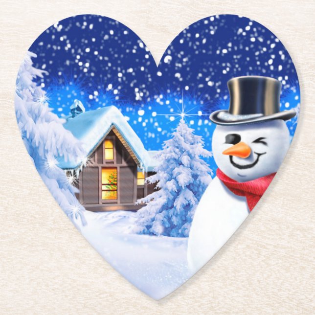Snowman winter wonderland Christmas Paper Coaster (Front)
