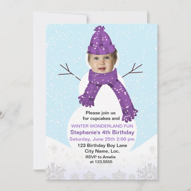 Snowman Winter Wonderland Photo Birthday Custom Invitation (Front)