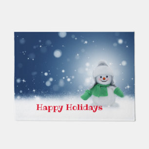Snowman with a green scarf  doormat