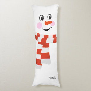 Snowman with a happy face body pillow