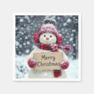 Snowman With a Merry Christmas Sign Napkin