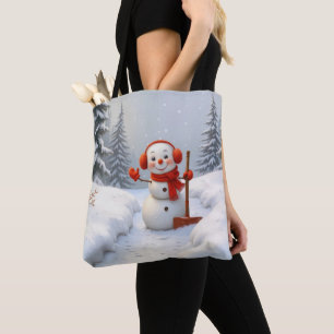Snowman with a Red Shovel Tote Bag