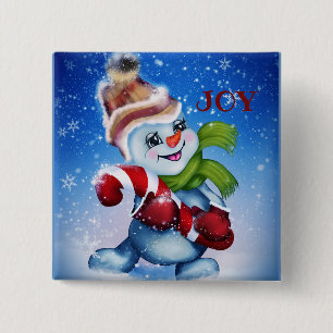 Snowman with a scarf   2 inch square button