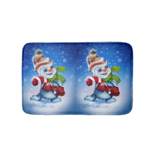 Snowman with a scarf bath mat