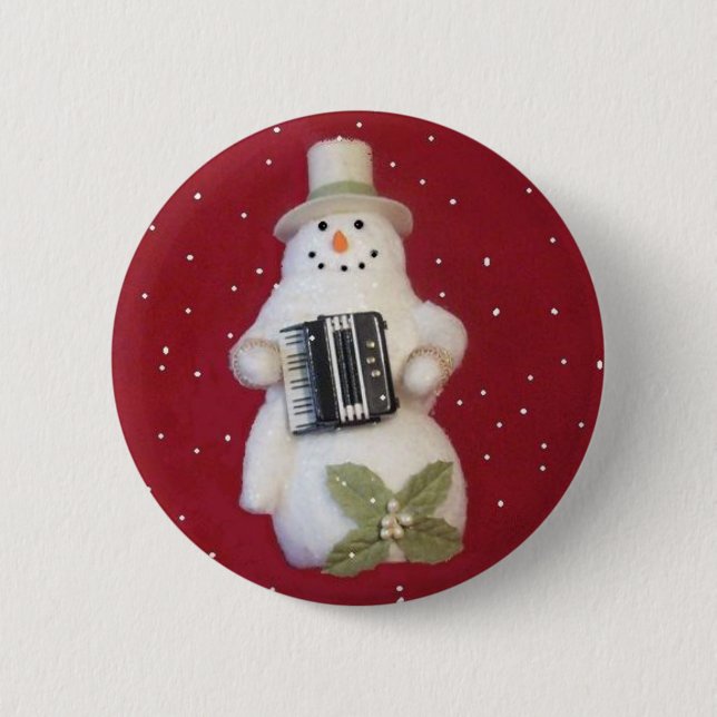 SNOWMAN WITH ACCORDION 2 INCH ROUND BUTTON (Front)