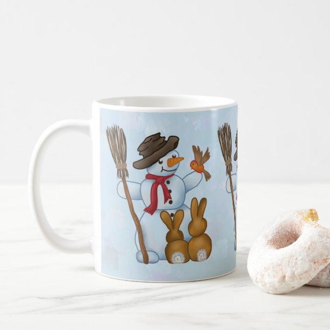 Snowman with animals coffee mug (With Donut)