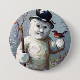 Snowman with Bird and Top Hat Vintage Button