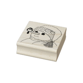 Snowman with Bird Perched on His Nose Rubber Stamp