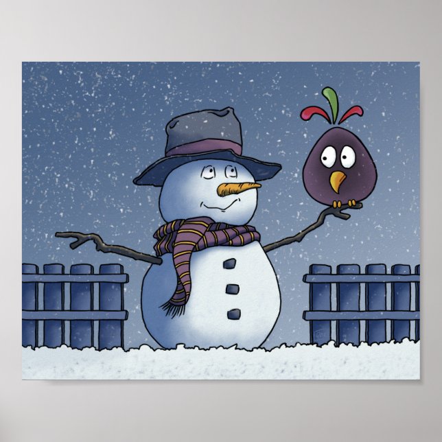 Snowman with Bird Poster (Front)