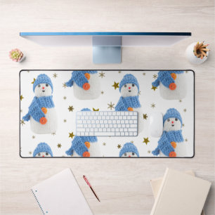 Snowman with blue hat and scarf desk mat