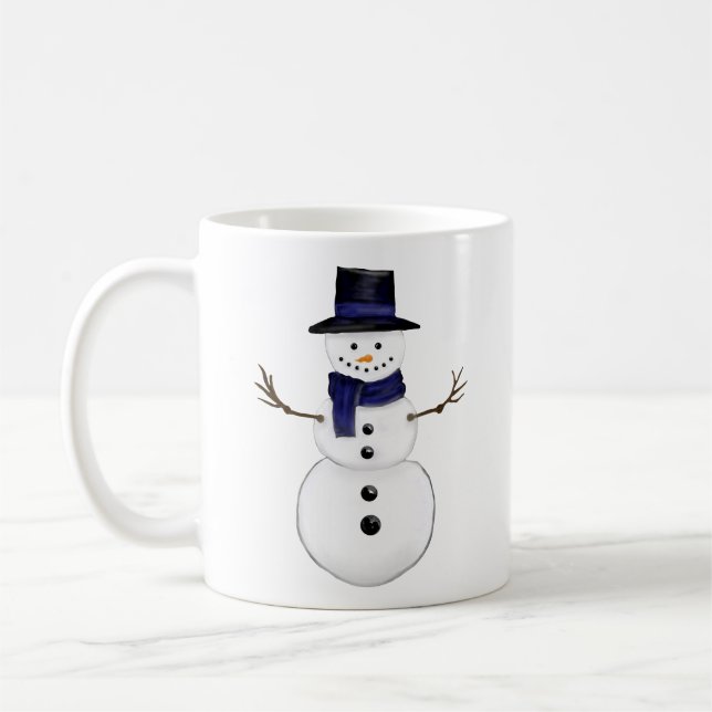 Snowman with Blue Scarf and Matching Hat Coffee Mug (Left)