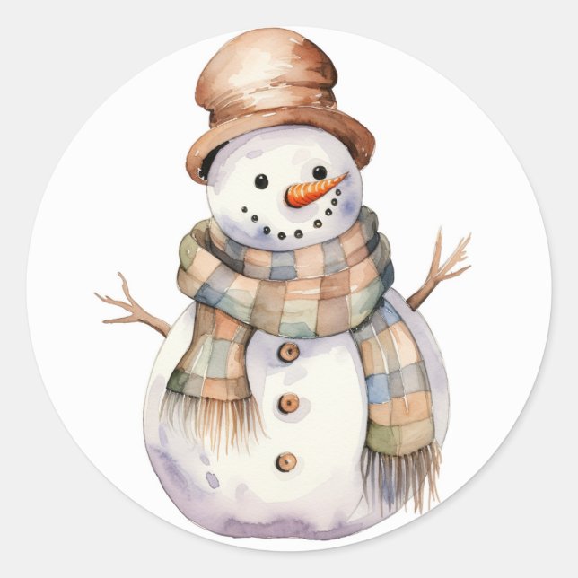 Snowman with Brown Hat Christmas Stickers (Front)